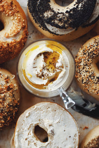 New York Style Sourdough Bagels with Roasted Garlic Labneh