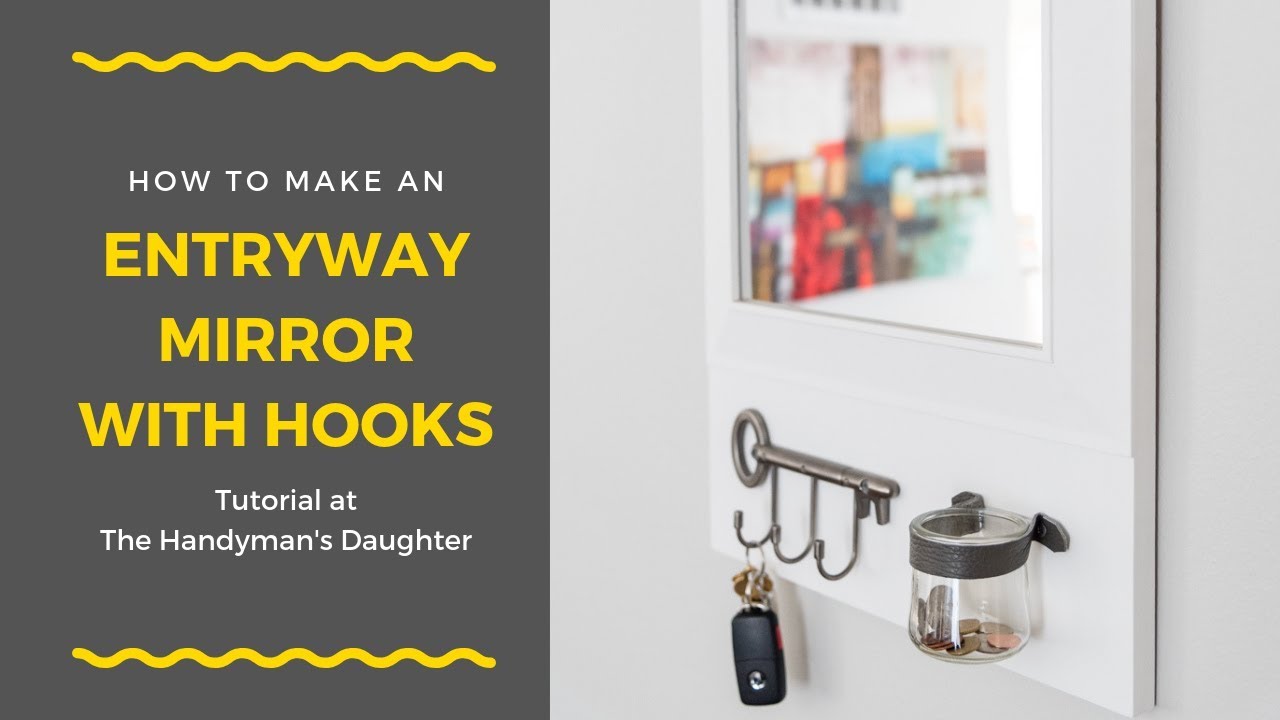Combine a mirror, key hooks and a change jar to create this handy entryway drop zone! Check your hair before you run out the door, grab your keys and some ...