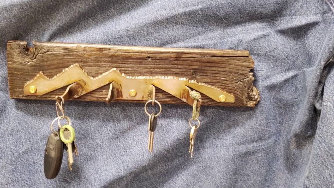 Rustic Modern Key Hook made from old pallet wood and metal with Brass hardware.