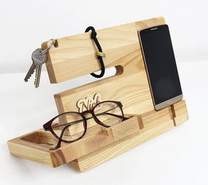 PERSONALIZED doking station for men, Charging station organizer, Wood charging dock birthday gift for dad, Father day gift, Gift for him by PromiDesign