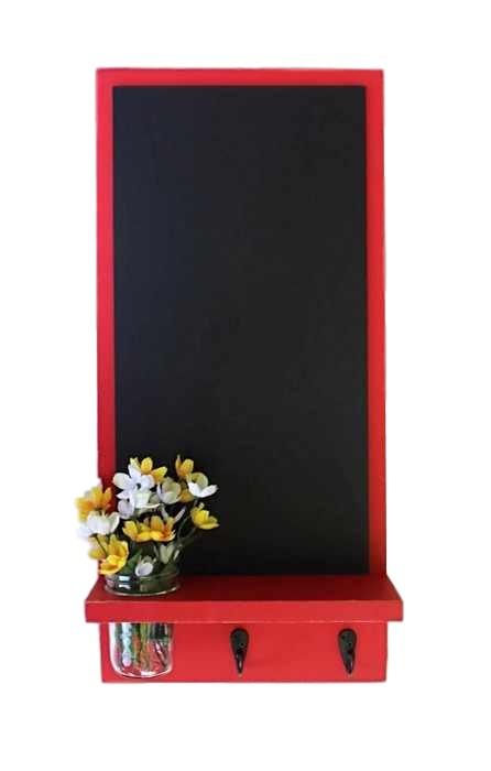 Chalkboard with Shelf Jar Vase and Key Hooks