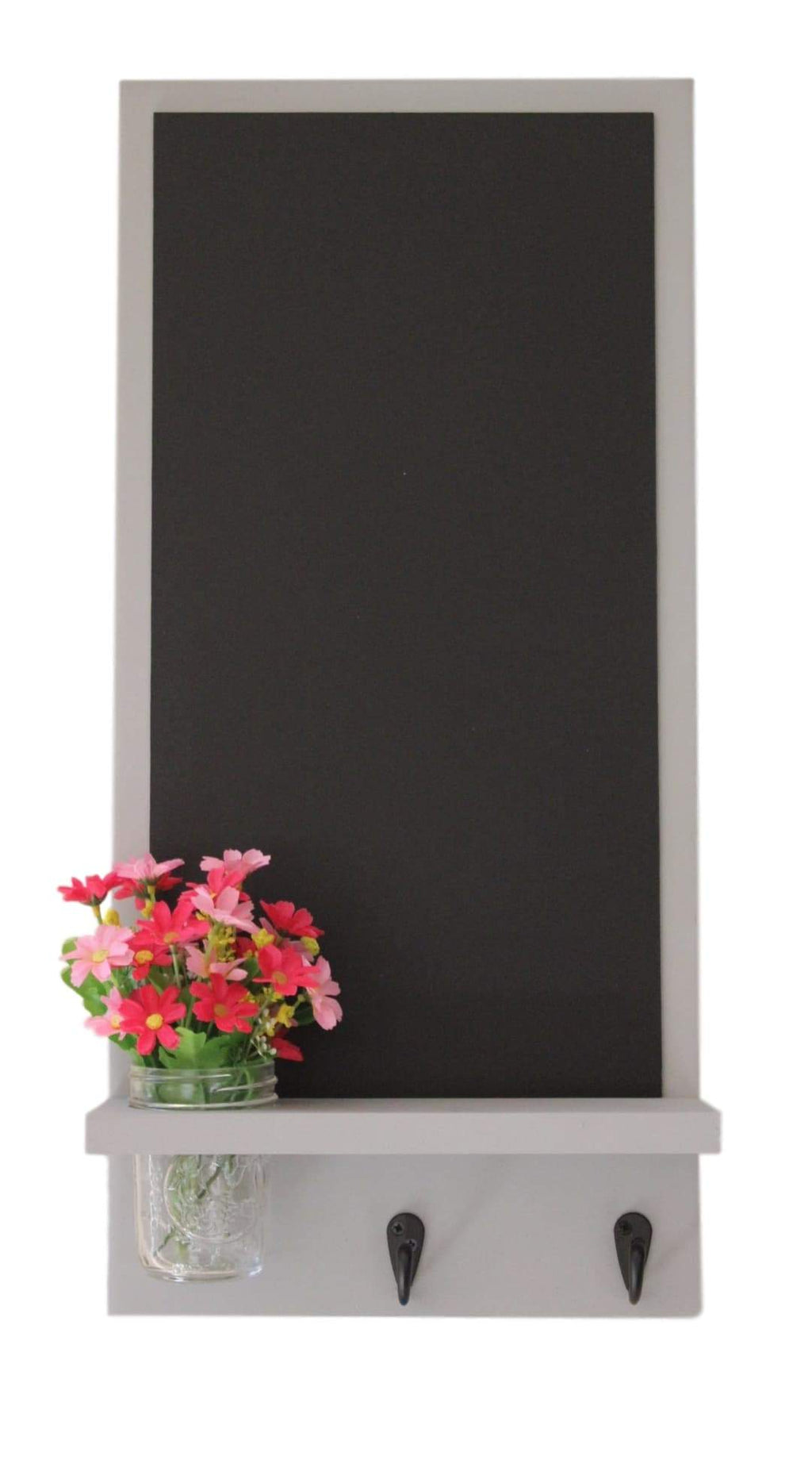 Chalkboard with Shelf Jar Vase and Key Hooks