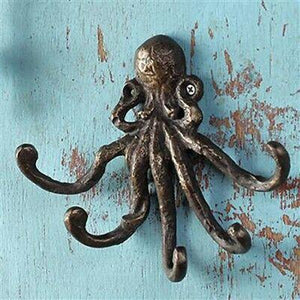 Coastal Marine Ocean Sea Giant Octopus Wall Mount Iron Coat Key Hook Hanger