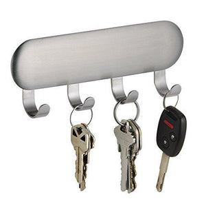 Atropak Peel and Stick Adhesive Key Rack, Damage-Free, Removes Easily/Cleanly, No Residue - Brushed Stainless Steel