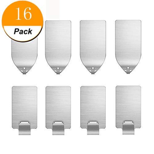16 PCS Adhesive Hooks, Heavy Duty Wall Hooks Stainless Steel Waterproof Hanger for Bathroom Kitchen Wardrobe Bedroom Robe,Hanging Coat, Towel, Keys, Bags