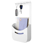 15-Inch Modern White Metal Wall-Mounted Entryway Organizer Mail Sorter Basket With 5 Key Hooks