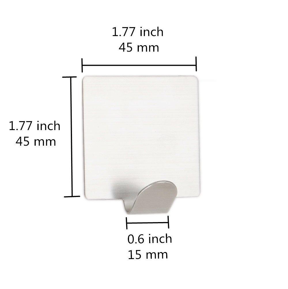Small Adhesive Hooks for Key / Towel / Belt / Scarf / Necklace, Light Duty Premium Stainless Steel Hooks, 3M Self-Adhesive / Waterproof – 4 PCS - 1.8" Square Base Hook