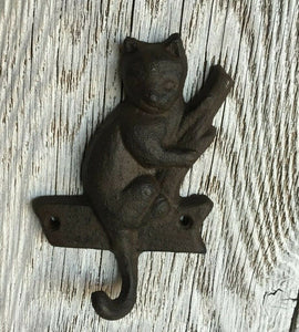 **12-Pack**  MOUNTABLE CAST IRON CAT ON A LIMB CAT TAIL HOOK  In Bulk