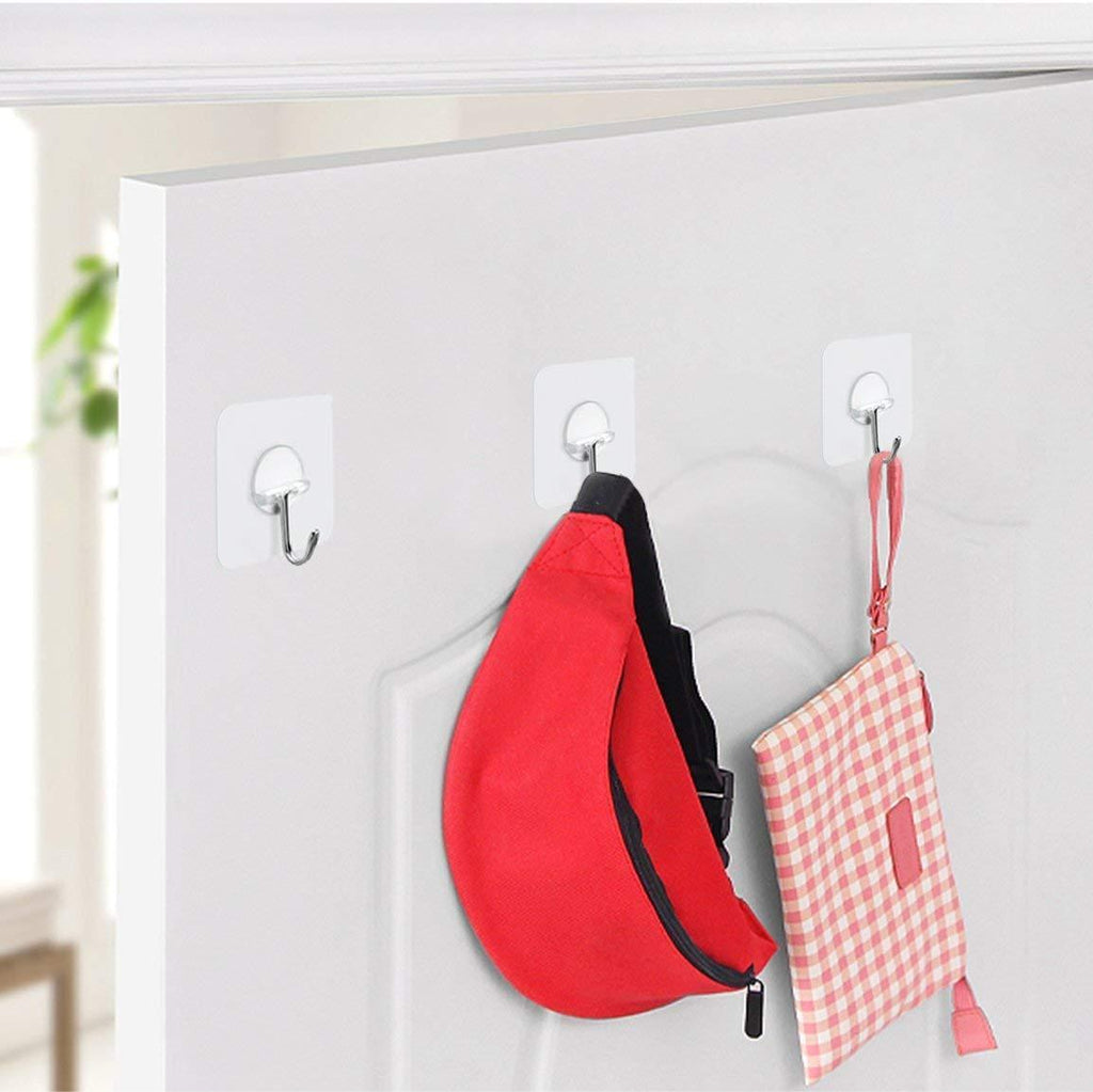 Adhesive Hooks Key Hooks Coat Hooks Heavy Duty Wall Hooks Stainless Steel Waterproof Wall Hangers for Robe, Coat, Towel, Keys, Bags, Home, Kitchen, Bathroom - 16-Pack