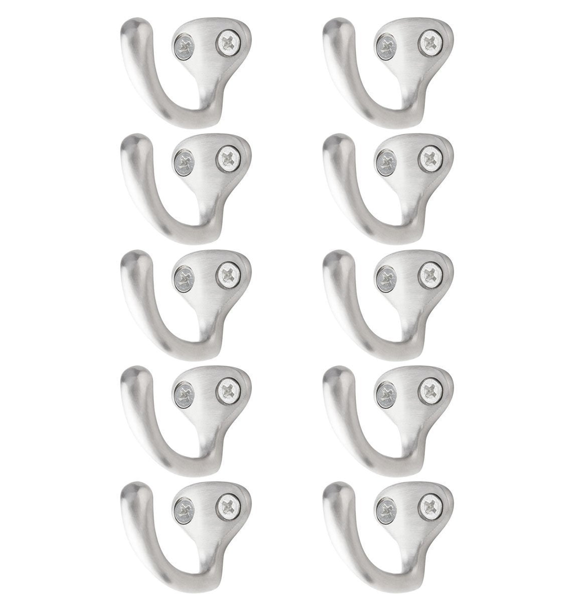 Bar Face/Wall Mount Purse, Coat & Key Hook - Brushed Stainless Steel - Set of 10