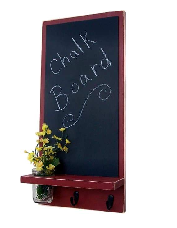 Chalkboard with Shelf Jar Vase and Key Hooks