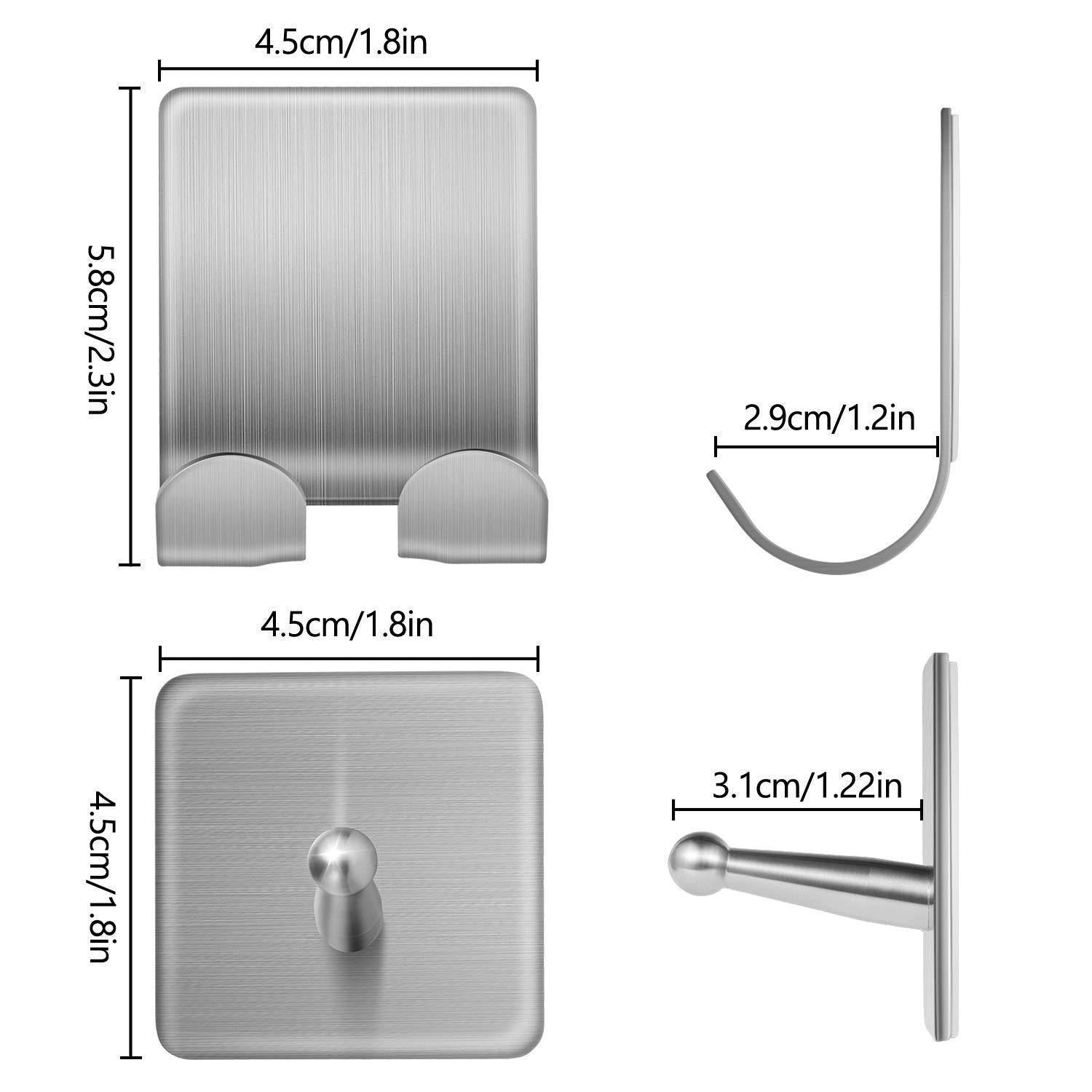 Adhesive Hooks,Stainless Steel Wall Hooks Hanger, 4 Key Hooks and 2 Plug Holder Hook|Double Hooks for Hanging Kitchen Bathroom Office