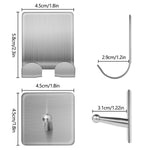 Adhesive Hooks,Stainless Steel Wall Hooks Hanger, 4 Key Hooks and 2 Plug Holder Hook|Double Hooks for Hanging Kitchen Bathroom Office