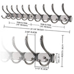 Dseap Wall Mounted Coat Rack (10-Hooks): Heavy Duty, Stainless Steel, Metal Coat Hook for Clothes Towel Hat Robes Mudroom Bathroom Entryway (Cock Tail, Chromed, 2 Packs)