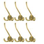 WEBI 6 Set Bling Triple Coat Hanger Hat Rack Bath Towel Clothes Key Hook Rail Garment Holder, Wall Mounted Entryway Kitchen Home Office Garage Organizer Storage, Gold-Zinc Alloy