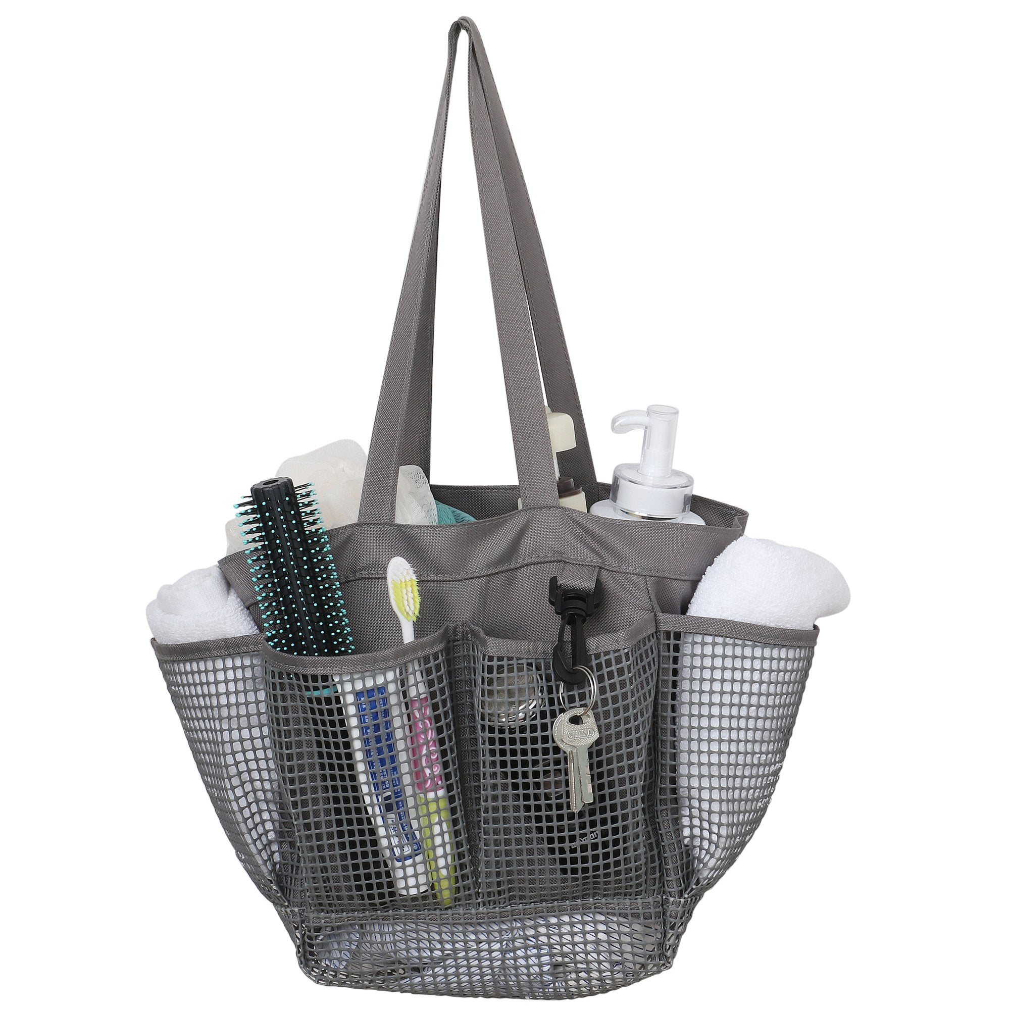 Utopia Alley Mesh Portable Shower Caddy, Quick Dry Shower Tote Bag, Bathroom Organizer Bag, Gray/Blue Color. Perfect For Dorm, Gym, Bath with Handles.