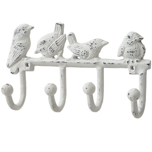 Antique White Cast Iron Birds Key Hooks