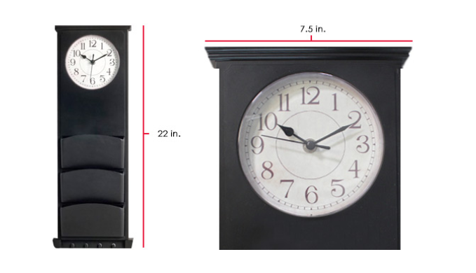 Multi Function Wall Clock w/ Chalkboard, Mail Slots and Key Hooks - Ships Same/Next Day!