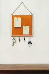 Wooden Pin Board with Key Hooks- Orange
