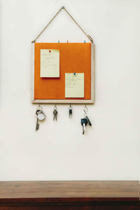 Wooden Pin Board with Key Hooks- Orange