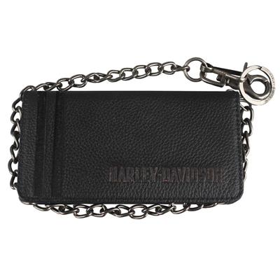 Men's Punk Classic Black Leather Bifold w/ Chain