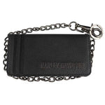 Men's Punk Classic Black Leather Bifold w/ Chain