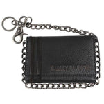 Men's Punk Classic Black Leather Trifold w/ Chain