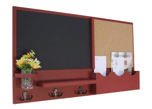 Message Center with Chalkboard & Cork Board Mail Slots Key Hooks Mason Jar