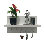 Omega 6 Wall Mounted Decor Shelf with Key Hooks- Frosty White Finish