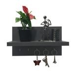 Omega 6 Wooden Key Holder with Wall Decor Shelf, 5 Key Hooks - Slate Grey