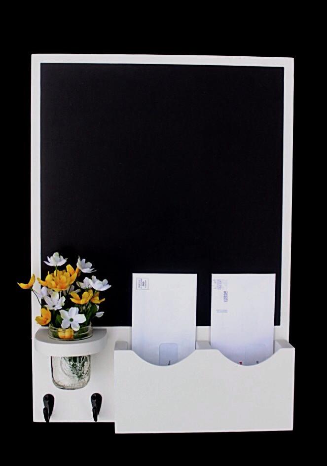 Chalkboard Mail Organizer - Letter Holder - Mail Holder - Key Hooks
