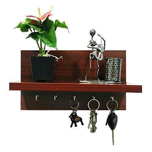 A10SHOP Omega 6 Wooden Key Holder with Wall Decor Shelf, 5 Key Hooks - Mahogany
