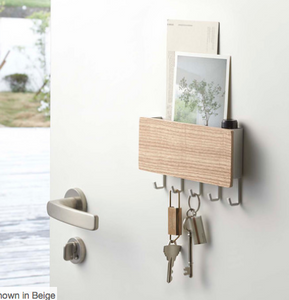 Rin Magnetic Key Rack With Tray, White Wood