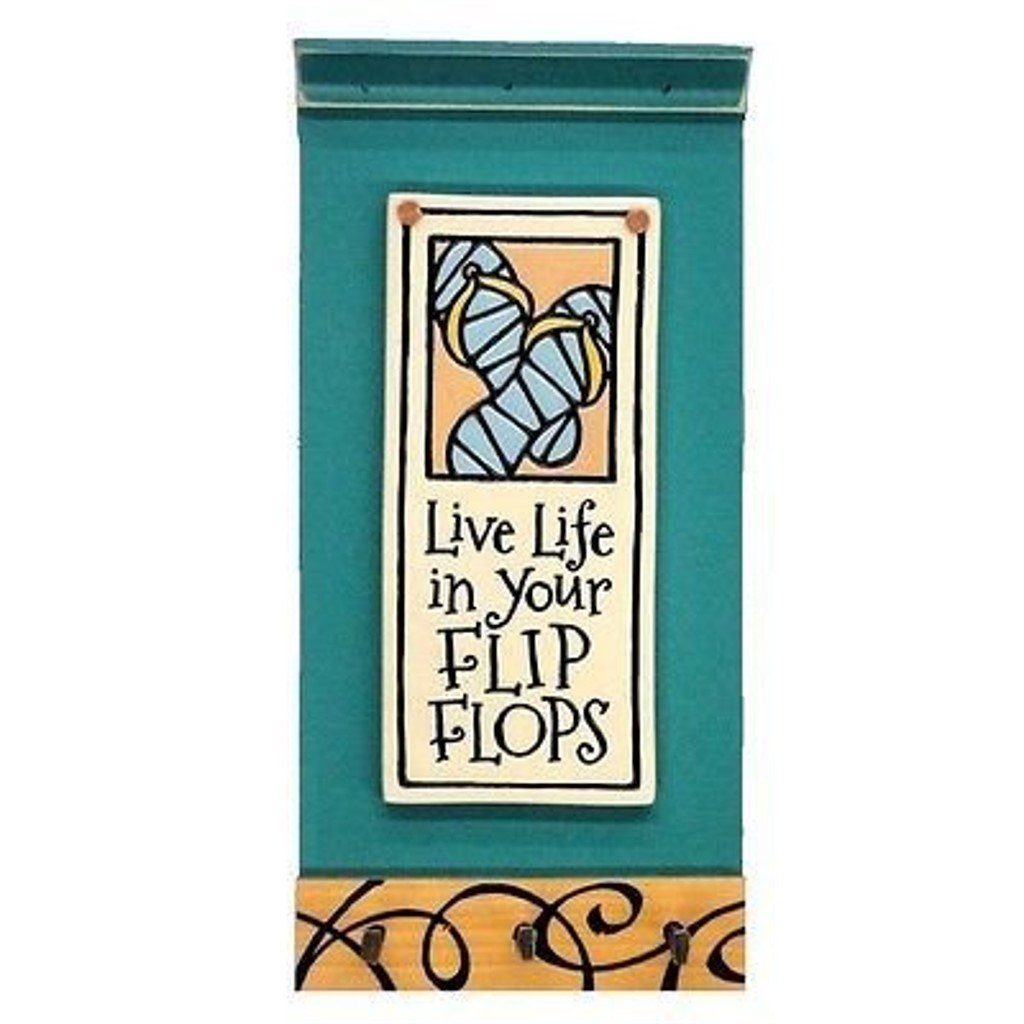 Live Life in Your Flip Flops, Etched Clay on Pine Triple Key Hook