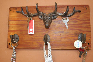 Rustic Wall Mounted Antler Key Hook Rack Set, Handmade in USA, Reclaimed 100 Year Old Wood, The Country Hookers, CH-17