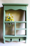 Wood Shadow Box Shelf with Jar Vase and Key Hooks