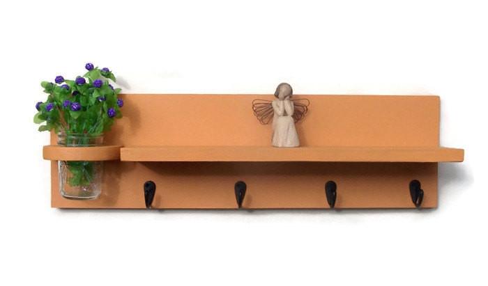 Shelf with  Key Hooks and Mason Jar Key Holder