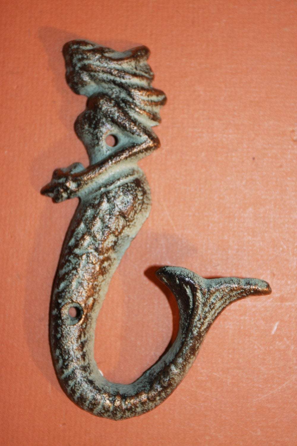 4) pcs,  Bronze look mermaid bath hooks, free shipping, cast iron mermaid bath decor,mermaid jewelry hook, mermaid key hook,BL-42