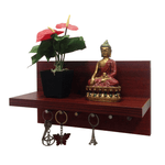 Omega 6 (NEO) Wall Mounted Decor Shelf with Key Hooks- Mahogany Finish
