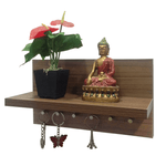 Omega 6 (NEO) Wall Mounted Decor Shelf with Key Hooks- Walnut Finish